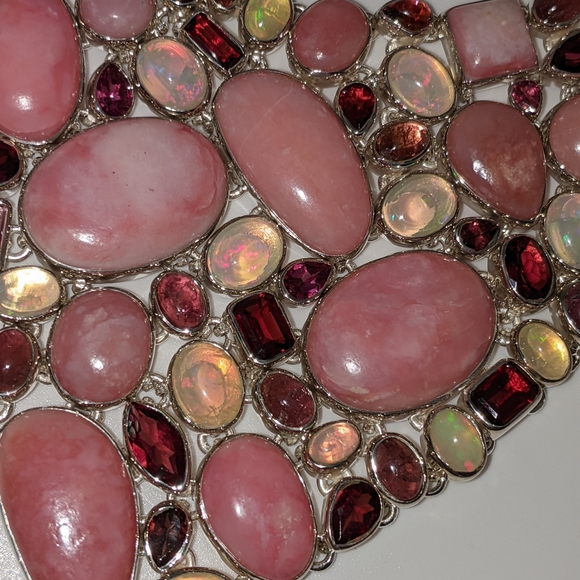 Pink Opal, Ethiopian Opal, Rhodolite Multi-Gemstone Necklace - Picture 11 of 16